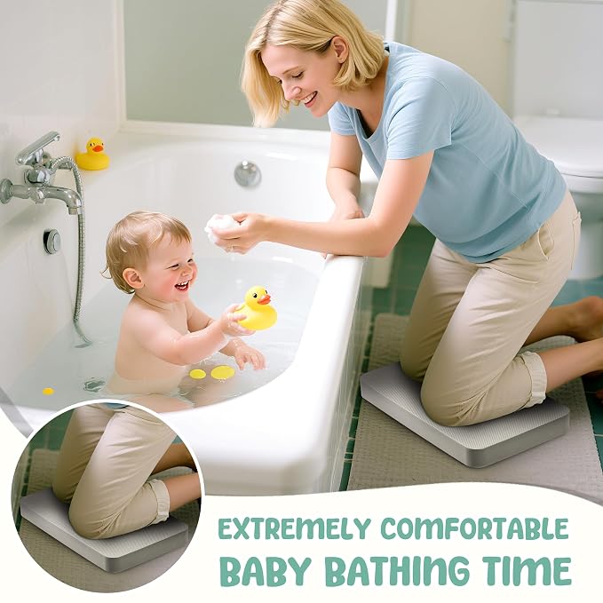 Baby Bath Kneeler, Extra Thick Kneeling Pad for Bathing Babies, Soft Foam Cushioning for Knee, 1.5" Thick Non-Slip, Fast-Drying,Gardening, Bathing Baby, Workout Supplies-Gray