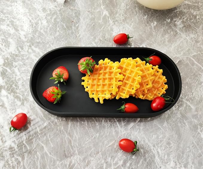 Black Small Oval Tray (11.8 inch), 3 Pack, Countertop Organizer | for Kitchen Counter, Bathtub Bathroom Vanity Items, Coffee Accessory, Bar, Serving Seasoning, Salt and Pepper, Soap.