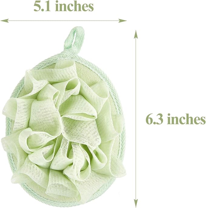 Boao 3 Pcs Bath Shower Pouf Sponge Mesh Pouf Shower Ball Exfoliating Body Sponge Pad Scrubber Glove with Flower Bath Ball (Beige,Green,Purple)