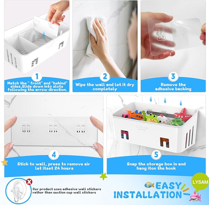 Lysam Bath Toy Storage 2 Packs, Large Bath Toy Holder with 3 Compartment, Quick Dry Bathtub Toy Organizer, Bath Tub Toy Net, Shower Toy Basket & Bin, Bathroom Accessories for Baby,Toddler,Kids（White）