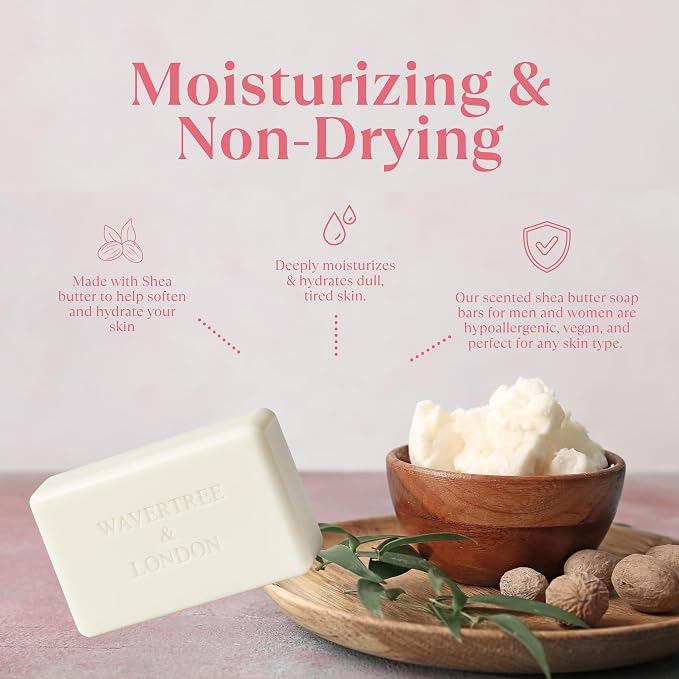 Wavertree & London Marrakech Rose Scented 100% Natural Soap Bar, 7oz Moisturizing French Triple Milled Soap Bar for Women & Men Enriched with Organic Shea Butter, Pure Bath & Body Soap (1 Bar)