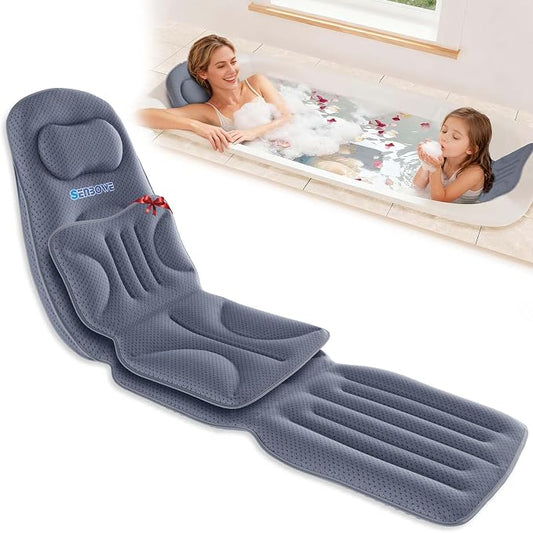 Luxury Full Body Bathtub Pillow 6D Air Mesh,Extra Long Bath Pillow for Tub Non Slip,Soft Relax Tub Pillow for Bath Head Neck Back Waist Support,Large Thick Spa Bathtub Cushion (Gray)