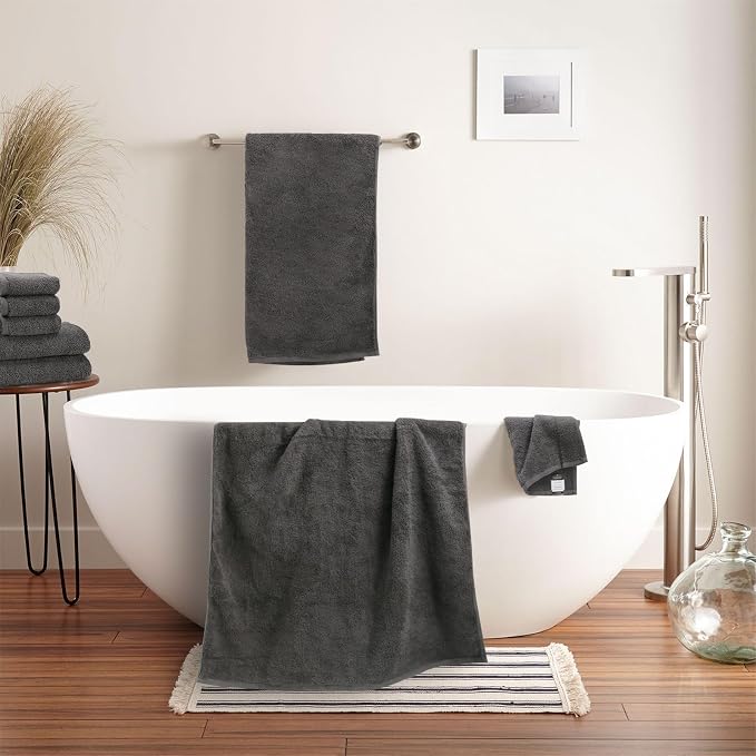 SEMAXE 18-Piece Cotton Bath Towel Set with Hanging Loops for Bathroom, Gray | Stock-up towel set for family bathrooms, guest baths, multi-bath homes, and wash-day rotation, OEKO-TEX certified, easy care