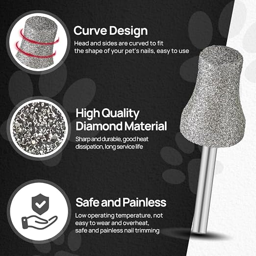 Diamond Dog Nail Grinder Bits - FOCSTOL Diamond Rotory Bit for Dogs&Pets, 1/8'' Rotary Nail Grinder Bits for Animals Nail Care (Type E)