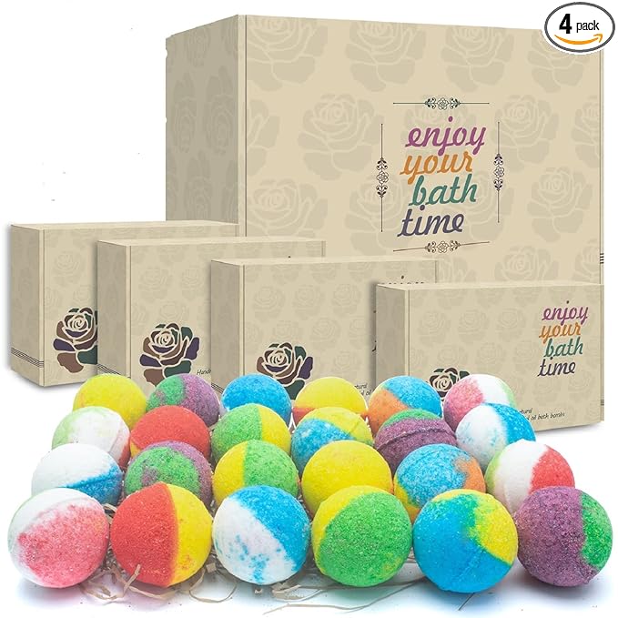 INTEYE Organic Bath Bombs Gift Set, 24 Handmade Fizzies Rich in Essential Oil, Moisturize Dry Skin, Gifts idea for Kids, Her/Him, Wife/Girlfriend, Birthday, Christmas, Mothers Day