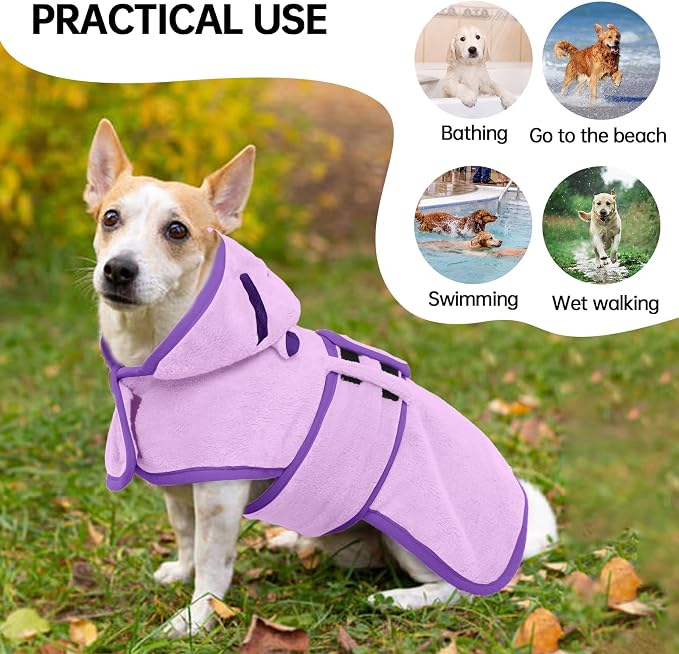 Dog Bathrobe Dog Drying Coat, Microfibre Material Fast Drying Super Absorbent Dog Bath Towel, Magic Sticker & Belly Strap, Dog Robes for After Bath Dog Bath Robe for Puppy Small Medium Large Dog Cat
