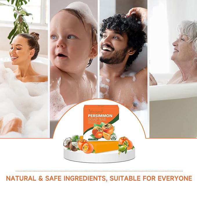 yoniagood 3 PCS Persimmon Soap Bar for Body Odor Control, Natural Refreshing Body Bar Soap for Old People Smell, Organic Deep Cleaning Body Face Wash Soap for Women & Men All Skin Types