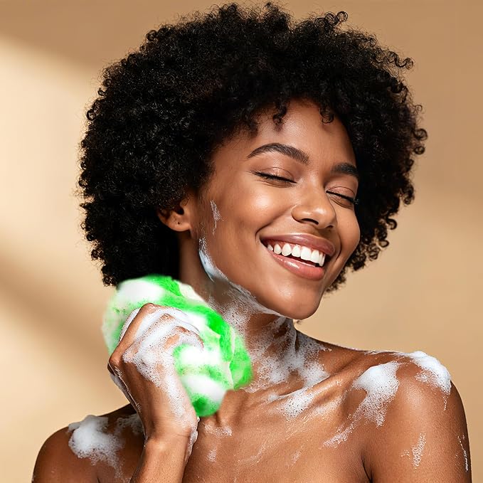 African Net Sponge Set (2 Pieces) - Premium Exfoliating Scrubber for Face & Body, Travel Portable, Durable, Gentle Exfoliation for Dry Skin(Pink,Green)