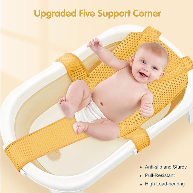 Colorlife Baby Bath Seat Support Net Infant Bathing Seat Support Mat, Adjustable Comfortable Non-Slip Five-Pointed Baby Shower Net Bathtub Sit Up Mesh for Newborn 0-12 Months-Yellow(No Bathtub)