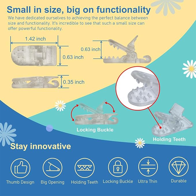 Thumb Shower Curtain Clips, Shower Splash Guard Holders, Bathtub Curtain Liner Clips for Windproof & Splash Water (Clear-6 Pack)