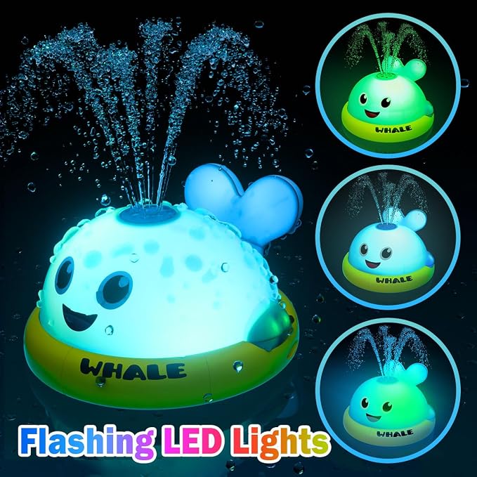 Whale Bath Toys, Toddler Pool Toys for 1 2 3 Year Old Boy, Light Up Baby Bath Toys for Kids Ages 1-3, Bathtub Fountain Water Toys for Toddlers Girl & Boy Gifts