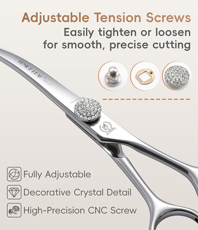 40° Extra Curved 7.5‘’ Super Curved Dog Grooming Scissors with Jewelled Screw 440C Stainless Steel Pet Grooming Bending Scissors with Symmetrical Handle for Groomer and Home User