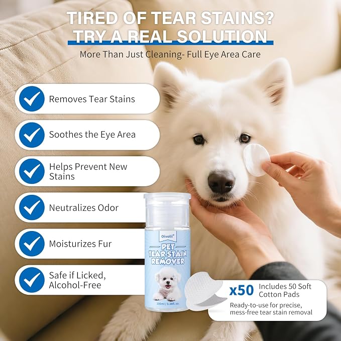 Tear Stain Remover for Dogs & Cats – Natural Gentle Liquid, Safe & Non-Irritating, Effectively Cleans Tear Stains, Eye Discharge & Debris