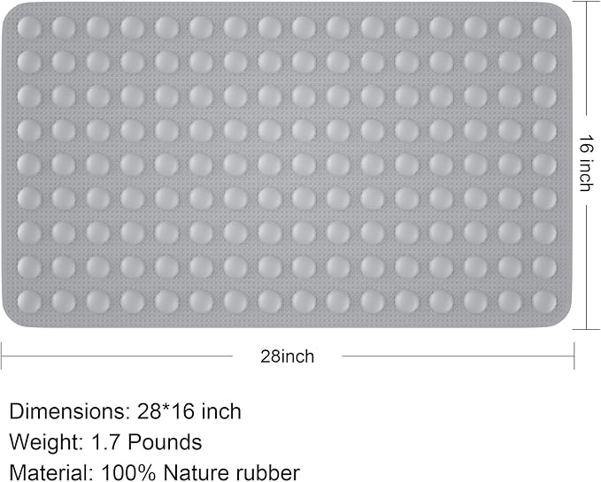 JOYCANO Rubber Bathtub Mat Non Slip, Baby Bath Mat for Tub, Shower Mat Non Slip PVC-Free, Strong Suction and Textured Surface, Non-Toxic, No Chemical Smells, for Kids Elderly Dogs, Grey
