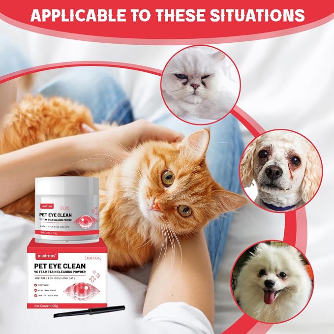 20g Natural Dog Tear Stain Powder with Brush – Odorless Tear Stain Remover for Puppies & Adult Dogs, Safe Daily Use, Moisture Absorbing Formula for White & Light Colored Dogs