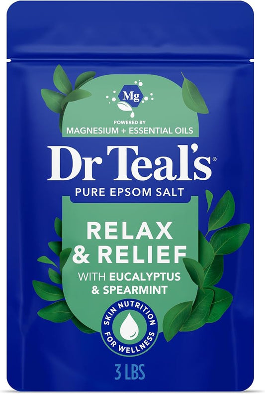 Dr Teal's Epsom Salt Magnesium Soak, Relax & Relief with Eucalyptus & Spearmint Essential Oils, 3 lbs