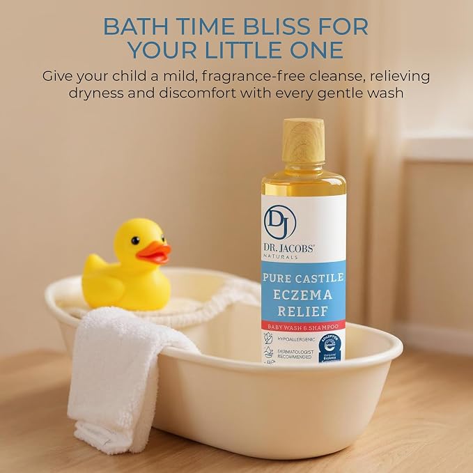 Dr. Jacobs Pure Castile Baby Wash - Effective Body Wash to Relieve Baby Eczema - Gentle Shampoo and Unscented Soap for Sensitive Skin, and Hypoallergenic - 16 oz