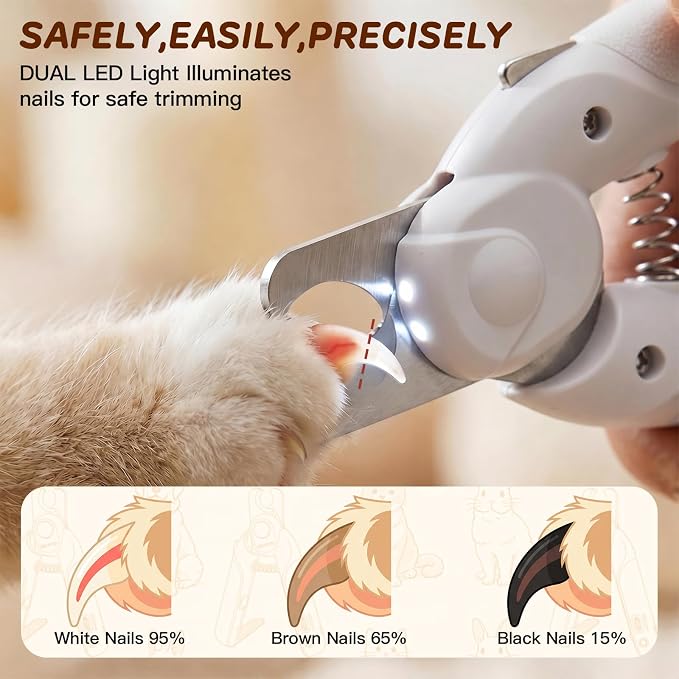 Dog Nail Clippers & Cat Nail Clipper, Pet Nail Trimmer with 2 LED Lights,Safety Side Lock, Nail File and Anti-Slip Handles, Dog Nail Grinder Quiet for Large and Medium Dogs & Cats