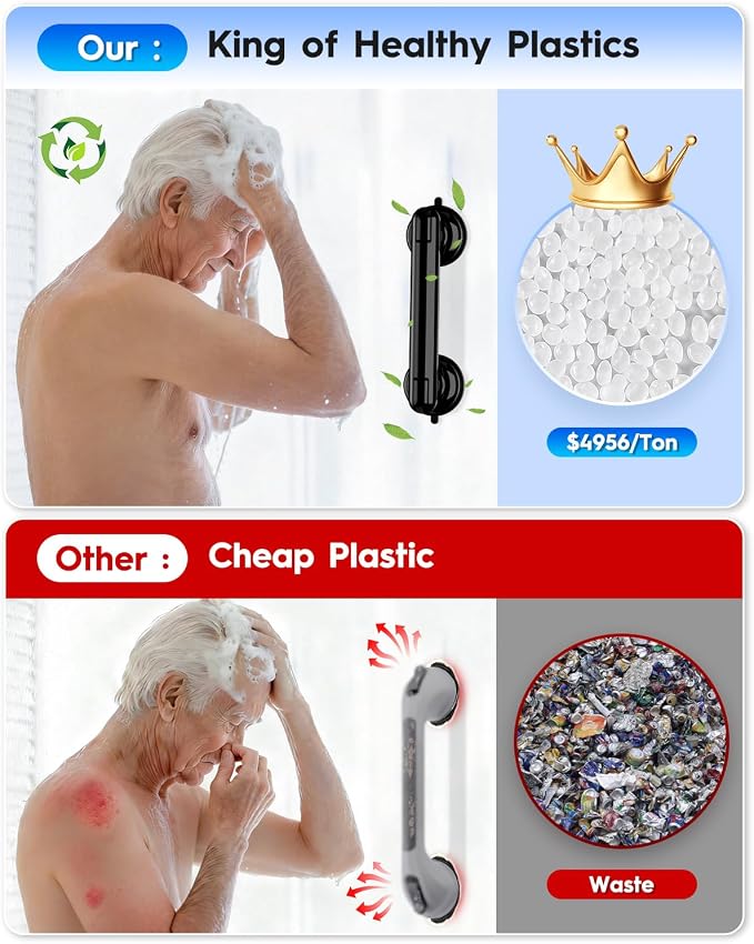 Upgraded 2-Pack Grab Bars for Shower Bathroom Wall, Heavy-Duty Suction Grab Bars Shower Handle Safety for Elderly Seniors Handicap, No Drilling Tool-Free, Reusable (Black and White)