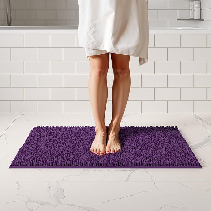 ITSOFT Plush Bathroom Rug 34"" x21, Absorbent Machine Washable Non Slip Chenille Bath Mats, Quick Dry Bathmat, Bath Rugs for Bath, Shower, Bedroom, or Door Mat, Lilac