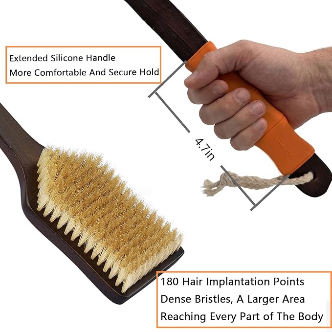 Back Scrubber for Shower,Exfoliating Shower for Men with Long Handle,Dry Brushing Body Brush,Lymphatic Contour for Full Body Exfoliation, Skin Cleansing & Lymphatic Drainage