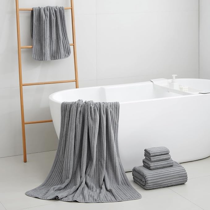6-Piece Bath Towel Set(30"x60"), 2 Large Bath Towel Sheets, 2 Hand Towels and 2 Washcloths - Highly Absorbent Quick Dry Microfiber,Ultra Soft Towel Set for Bathroom (Grey)