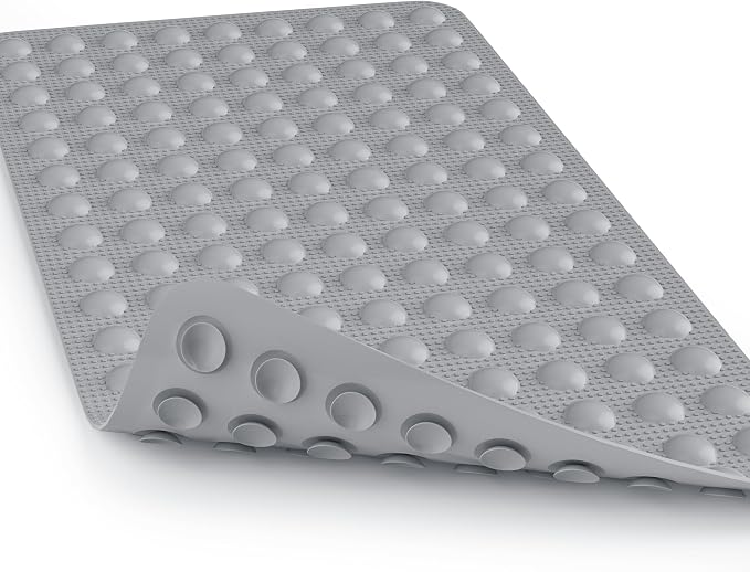 JOYCANO Rubber Bathtub Mat Non Slip, Baby Bath Mat for Tub, Shower Mat Non Slip PVC-Free, Strong Suction and Textured Surface, Non-Toxic, No Chemical Smells, for Kids Elderly Dogs, Grey