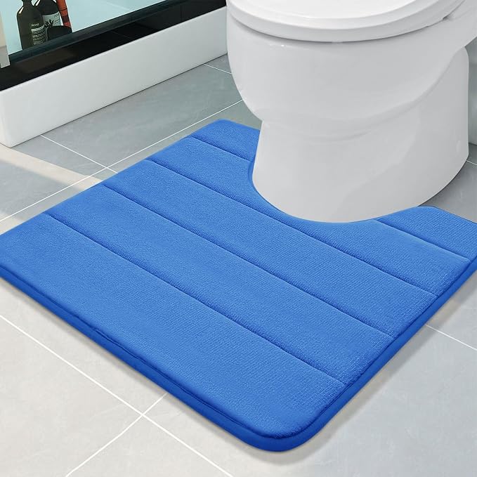 Buganda Memory Foam U-Shaped Contour Toilet Rugs, Absorbent, Thick Soft Washable Bathroom Mat, Floor Carpet Bath Rugs Mat for Toilet Base (20" x 20", Royal Blue)