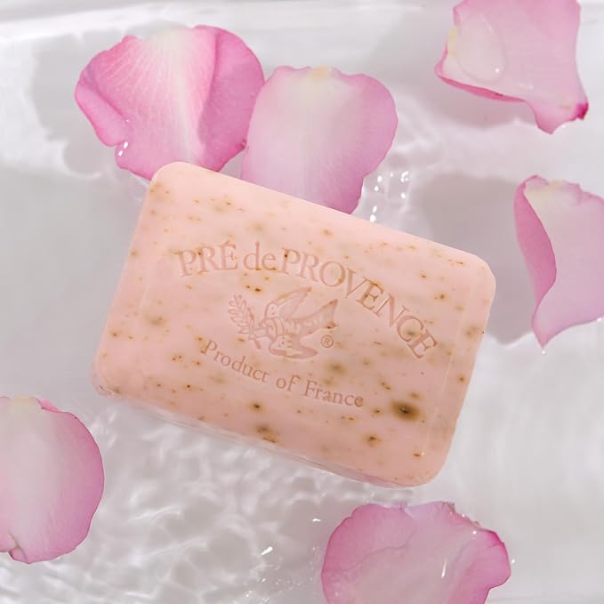 Pre de Provence Artisanal Soap Bar, Enriched with Organic Shea Butter, Natural French Skincare, Quad Milled for Rich Smooth Lather, 8.8 Ounce, Rose Petal