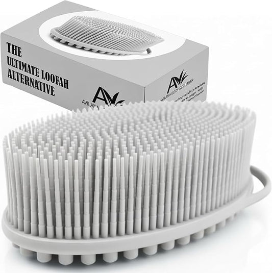 Avilana Premium Silicone Body Scrubber - Trusted Since 2017 - SGS Certified Food Grade Dual Sided Bath Brush, Quick-Dry Exfoliating Loofah Alternative, Massage Brush Sensitive Skin Women Men