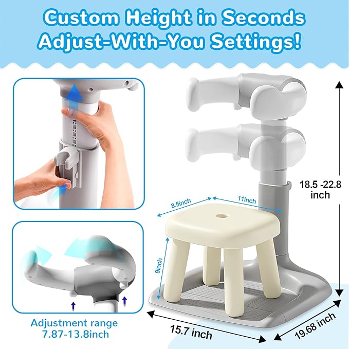 Baby Shower Stand with Seat - Adjustable Height Shower Standing Bath Support | Baby Bath Stand Soporte para Bañera de Bebé | Toddler Shower Stand Assist Holder for 8-36 Months