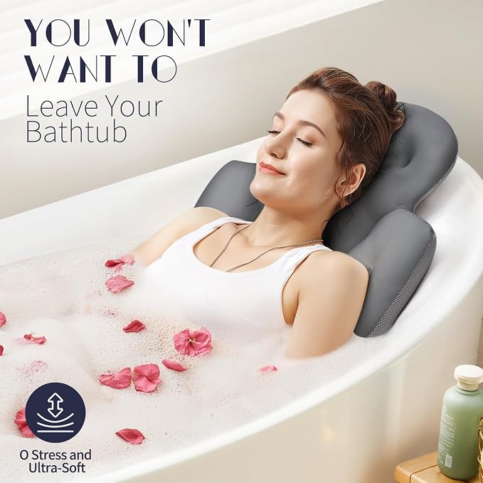 Full Body Bath Pillow for Bathtub, Thick Bathtub Cushion, Luxury Tub Pillow for Bath for Headrest Neck and Back Support Gray 51" x 16"