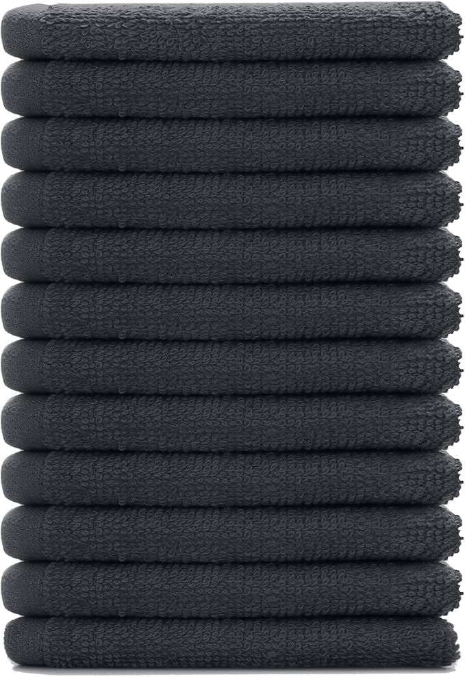 DAN RIVER 12 Pack Wash Cloths for Showering [12x12] - 100% Cotton Washcloths Premium Quality Flannel Face Cloths for Bathroom, Highly Absorbent and Soft Feel Wash Clothes, Charcoal