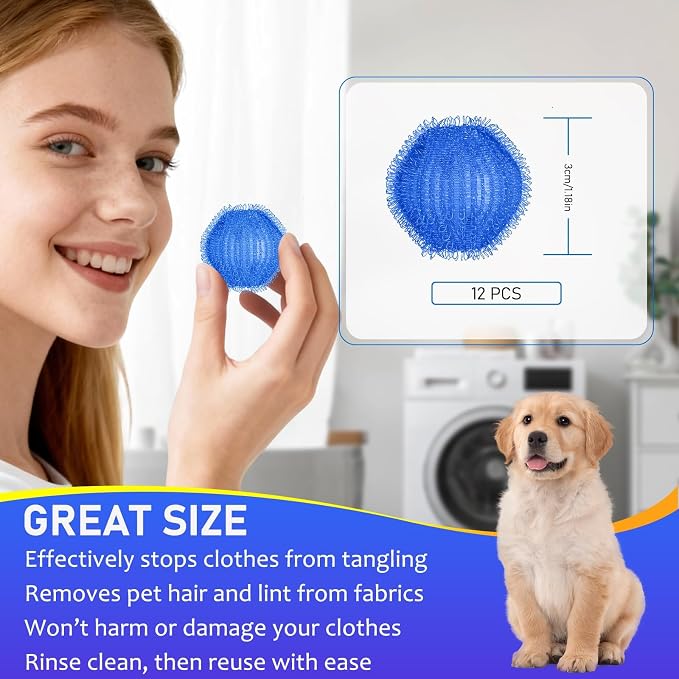 Pet Hair Remover for Laundry, Washing Machine Fur Catcher, 12PCS - MGX007 | Effective Cat Dog Laundry Pet Hair Catcher for Clothes, Sheets, Towels, Fleece Blankets, Won’t Damage Fabric 12PCS
