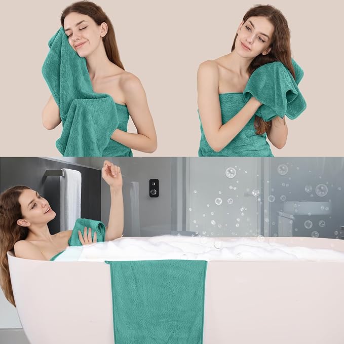 Bath Towel Set of 4, Extra Large Towels Oversized 35x70 Inch Shower Bathroom Towels Highly Absorbent Quick Dry Towel Textured Soft Bath Sheet Towels Set for Bathroom Hotel SPA Camping (Sea Blue)