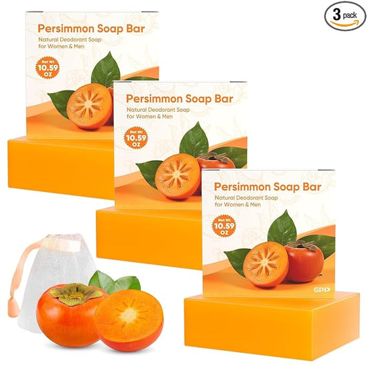 GPP Persimmon Soap Bar for Body Odor Control – 3 PCS Natural Body Wash Soap for for Old People Smell Eliminating Body Odor, Purifying Deodorizing Odor Eliminator for Women & Men, 3.53oz/per