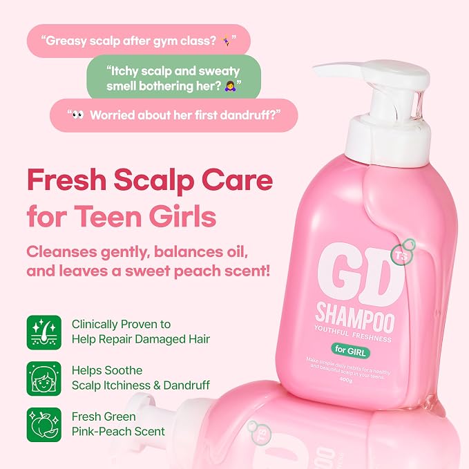 TS GD Shampoo for Girls with Protein for Damaged Dry Hair, Itchy, Flakes and Dry Scalp, Sulfate and Silicone Free Scalp Cleanser for Soft Hair and Odor Care, Korean Hair Care 14.1 fl oz, 400ml