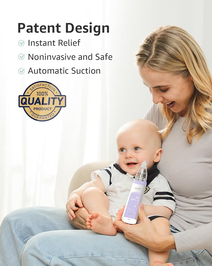 GROWNSY Nasal Aspirator for Baby, Electric Baby Nose Sucker, Automatic Nose Cleaner with Larger Suction Chamber and More Powerful Suction, Music and Light Soothing Function, Purple