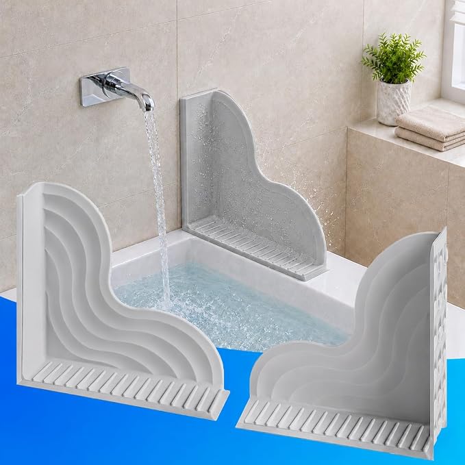 Vespara 2-Pack All-Silicone Shower Splash Guard Kit with Strong Suction Cups, Large Splash Guards for Bathtub, One-Piece Design Corner Guards to Keep Water in Shower or Bath (9.8x9.5inches) Grey
