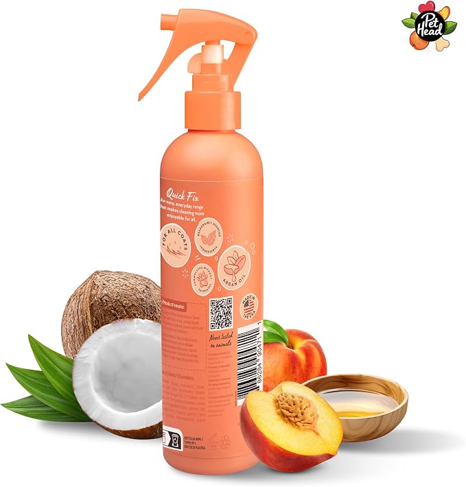 Pet Head Quick Fix Leave-in Conditioner Spray for Dogs | Peach Scent | Repairs, Detangles and Softens Fur | Detangling Spray | for Grooming Wet or Dry Dog Coats | No Rinsing Required | 10.1 fl oz.