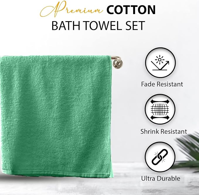 KAHAF COLLECTION 100% Cotton Bath Towels, 24x48 Pack of 6 Towels, Quick Dry, Highly Absorbent, Soft Feel Towel, Gym, Spa, Bathroom, Shower, Pool, Luxury Soft Towels (Light Green, 24x48-6 Pack)