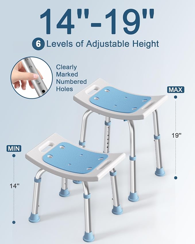 HOMLAND Shower Chair for Inside Shower, 400 lbs Adjustable Shower Stool with Suction Feet, Shower Seat for Inside Tub Bathroom Bench Bath Chair for Elderly and Disabled - Light Blue