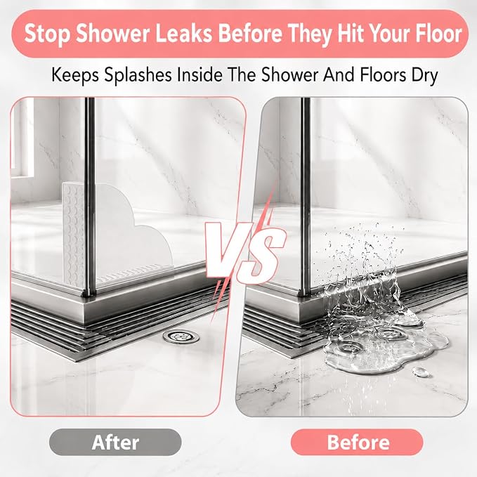 No-Adhesive 2-Pack Acrylic Silicone Bathtub Splash Guard,Tall & Flexible Shower Water Blocker with Strong Suction Cups,Reusable, Keeps Water in, Ideal for Family,Rentals&Pet Bathrooms (off-white)
