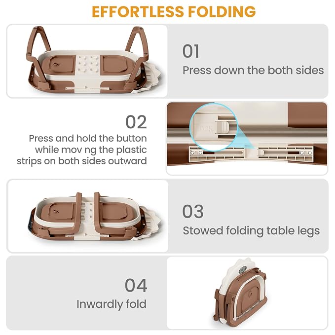 TPN Collapsible Baby Bathtub for Infants to Toddler with Real-time Temp Monitor+Floating Cushion 1 (Brown, Little Lion)