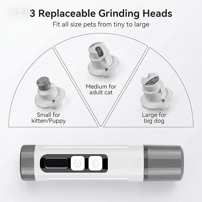 Dog Nail Grinder Quiet- 3-Speed Dog & Cat Nail Grinder with LED Light & Battery Display & Upgrade Grinding Head - Painless Nail Trimmer Dogs, Thick Nails, and Sensitive Paws | Dog Nail Grinder Quiet- 3-Speed、LED Light & Battery Display 、Upgrade Grindin...