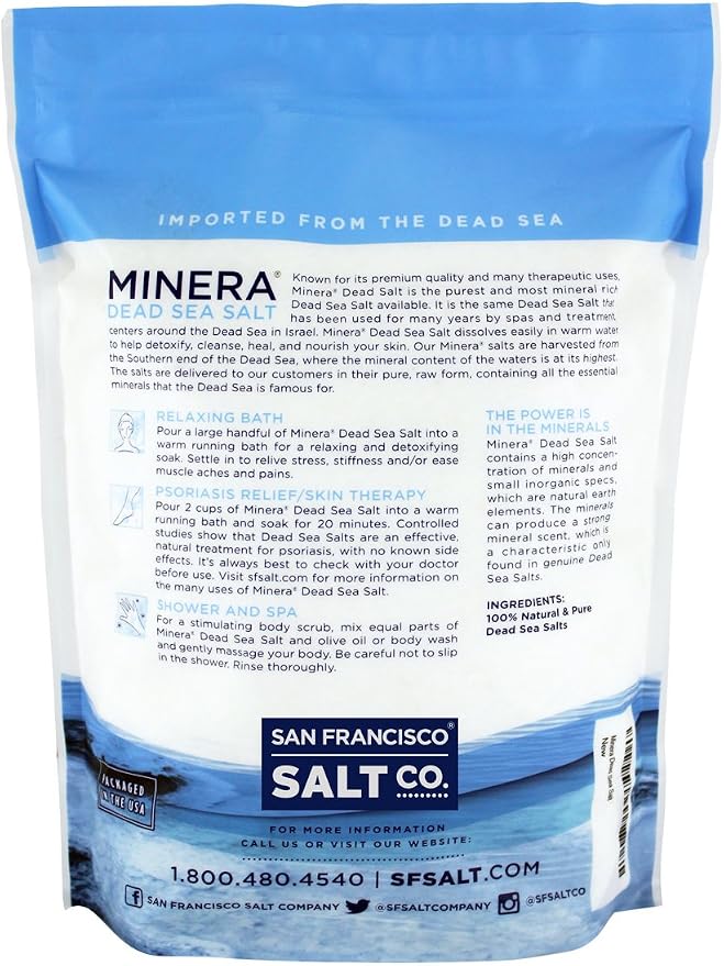 Minera Fine Grain Dead Sea Salt for Bath & Soaking – 2 lbs, Fast-Dissolving, 100% Pure & Natural, Unscented, Skin-Nourishing Sea Salt (Pack of 2)