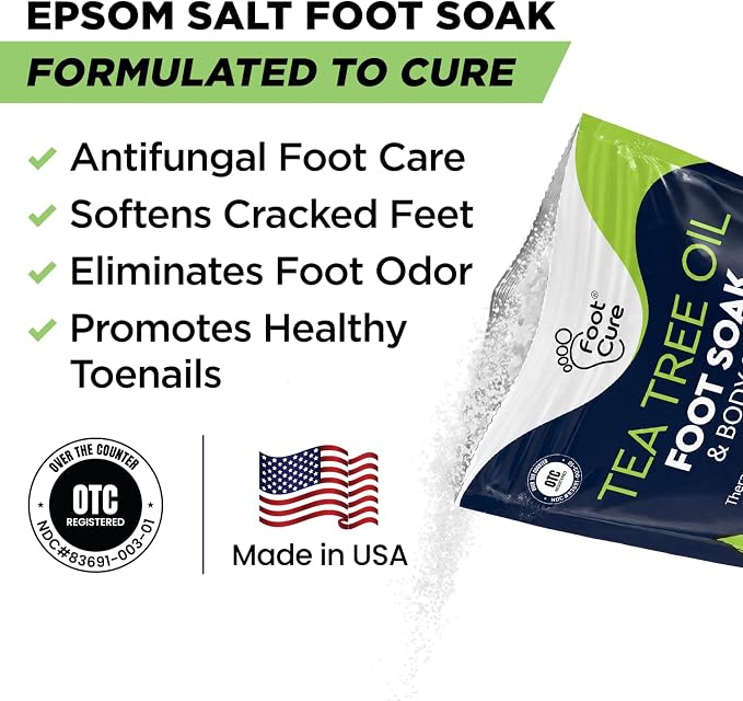 FOOT CURE Tea Tree Oil & Muscle Foot Soak with Epsom Salts - All-Natural Salts for Post-Workout Recovery - Softens Calluses, Soothes Sore & Tired Feet, Foot Odor Control, Spa Pedicure (Pack of 2)