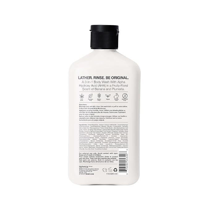 Hempz Body Wash - Original Floral & Banana - Hydrating for Sensitive Skin, Scented, Exfoliating with Shea Butter, Pure Hemp Seed Oil, and Algae for Sensitive Skin - 17 fl oz