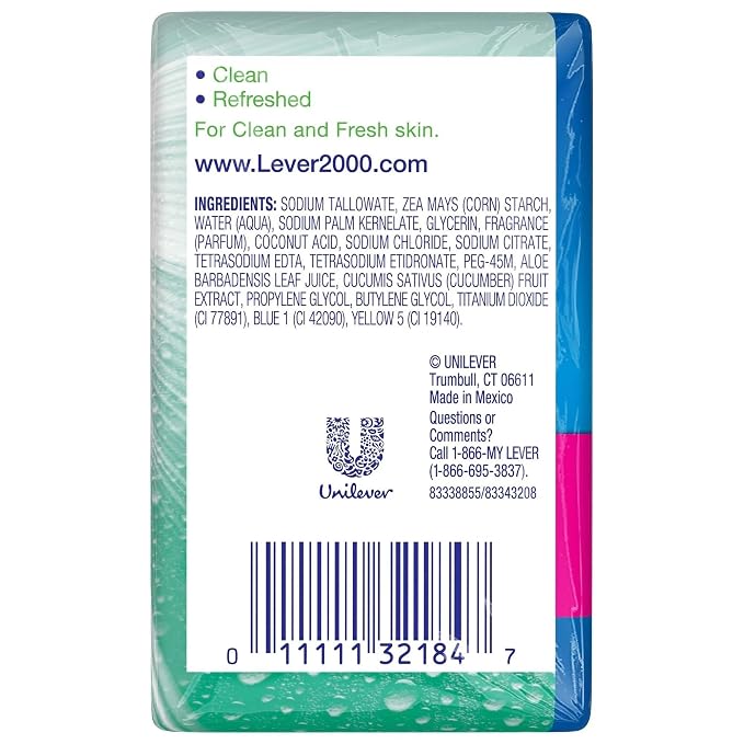 Lever 2000 Refreshing Body Soap and Facial Cleanser With Aloe & Cucumber Effectively Washes Away Bacteria, Fresh Aloe, 3.75 Ounce (Pack of 8)