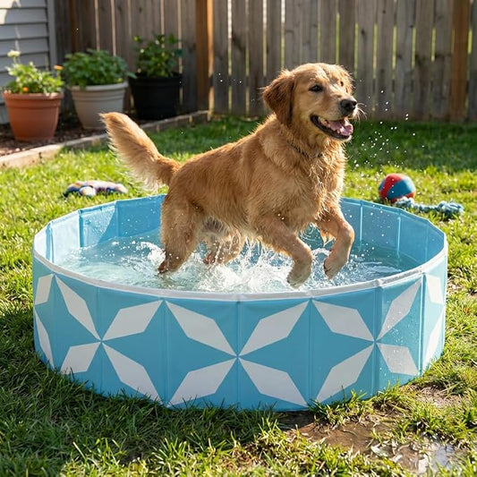 Foldable Dog Pool for Large Dogs, Kiddie Pool Hard Plastic Collapsible Dog Pool, Heavy Duty 0.5mm PVC with Non-Slip Bottom, Portable Kiddie Pool for Dogs, Pet Bath Tub for Backyard Summer, BL 47“